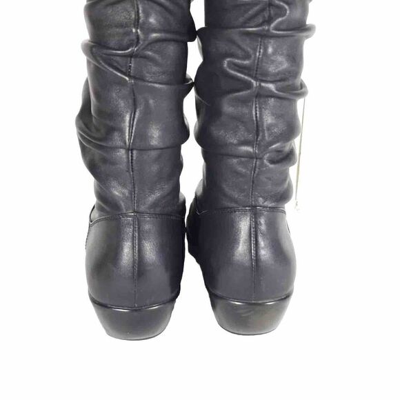 Dansko Women's Devin US8-8,5 EU 39 Solid Black Leather Pull On Slouch Boots - Picture 10 of 12